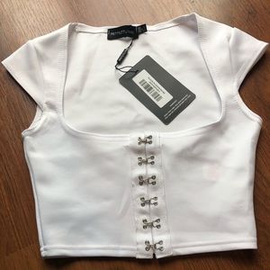 White Corset Hook & Eye Crop Top